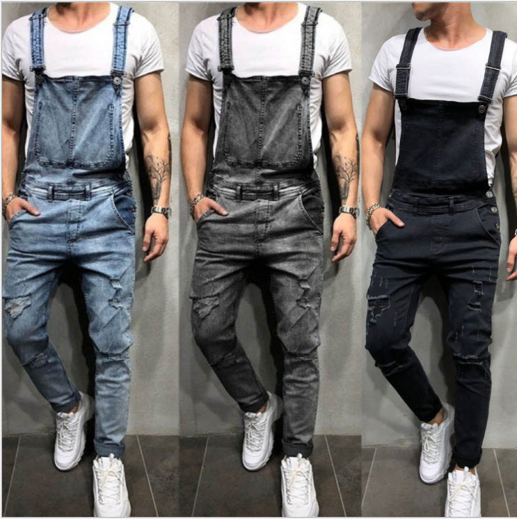 Wish Fashion Men  Sling Denim Pants Ripped Jeans Trousers Popular Popular Work Clothes