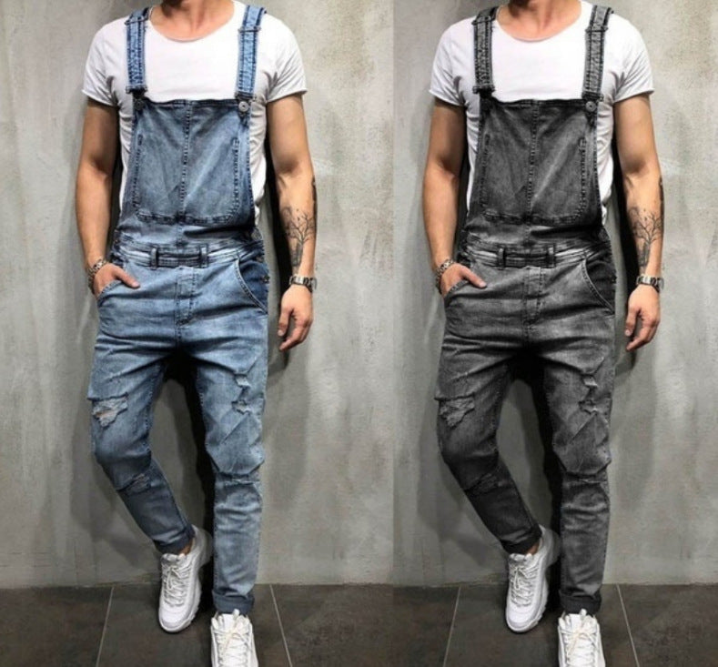 Wish Fashion Men  Sling Denim Pants Ripped Jeans Trousers Popular Popular Work Clothes