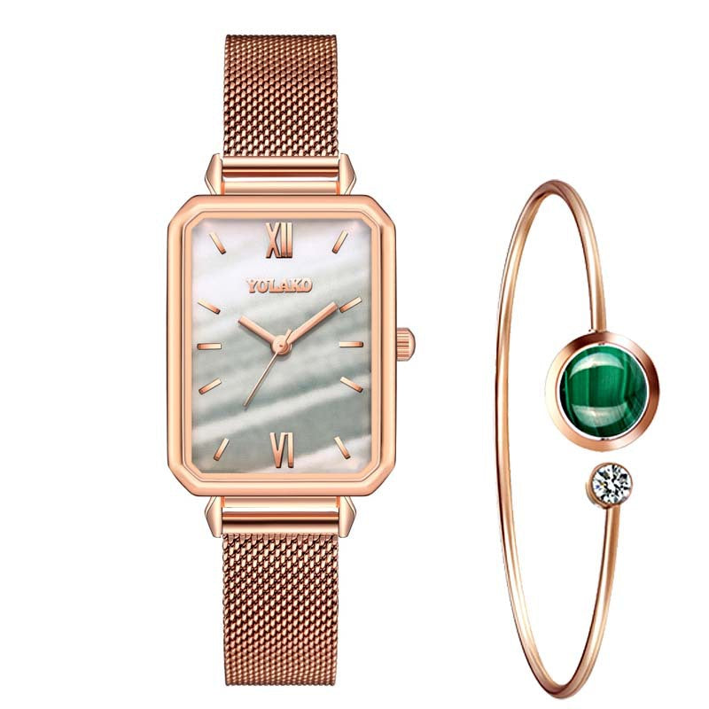 Fashion New Ladies Watch Alloy Mesh Belt Small Green Watch Korean Version