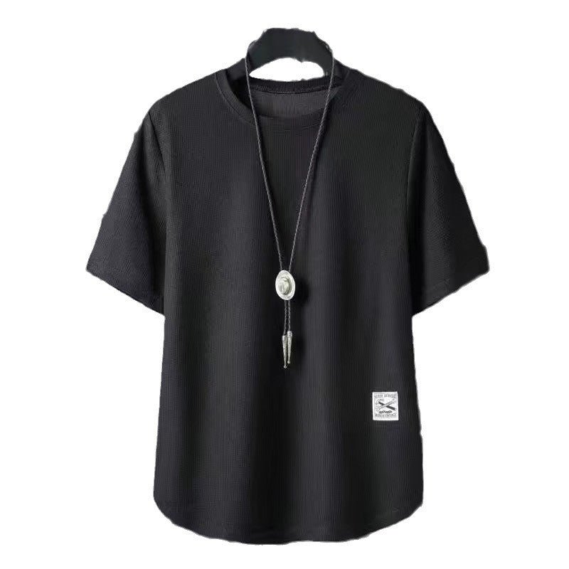 Batch Of Waffled Short-sleeved T-shirt Men Summer Loose Plus Size Crewneck Breathable Solid Color Base Shirt Half-sleeved Top