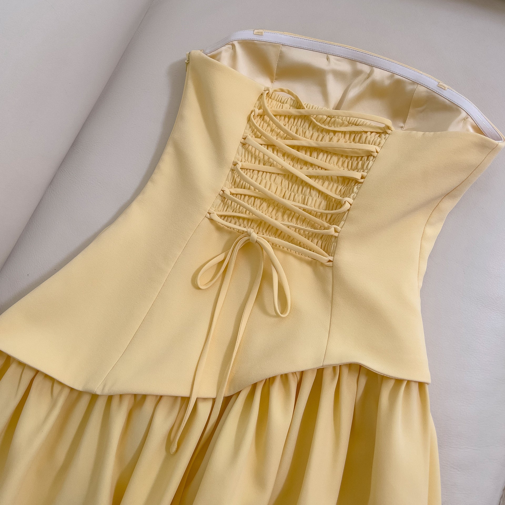 Tube Top Pleated Long Skirt Casual Halter Neck Ribbon Celebrity Party Dress Elegant One-Line Collar Dress