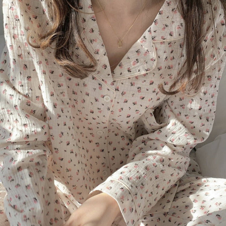 New Home Clothes Small Floral Fashion Print Pajamas Long-sleeved Suit For Women