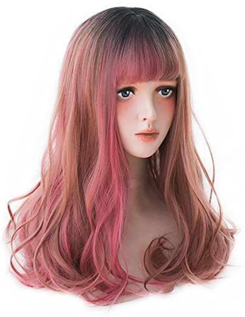 New Stylish Wigs For Women Dyeing Highlighting Multicolor Gradient Long Curly Hair Set Wig Headgear