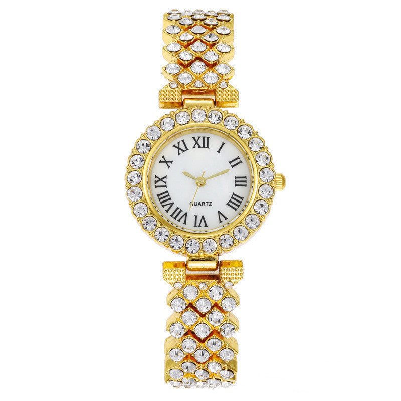 Fashion Roman Pattern Diamond Quartz Watch with Bracelet for Women