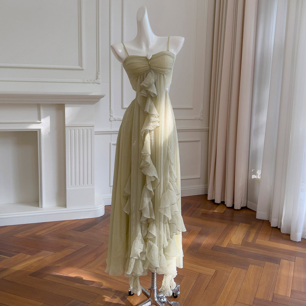 Princess Dress 2025 Summer New Light Emerald Green Tube Top Long Waist Slimming Look Dress