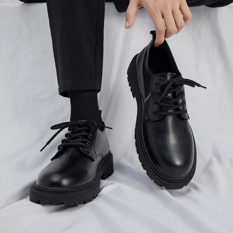 New Business Waterproof Black Leather Shoes ,Chef Shoes Men Korean-style Versatile Thick Board Shoes