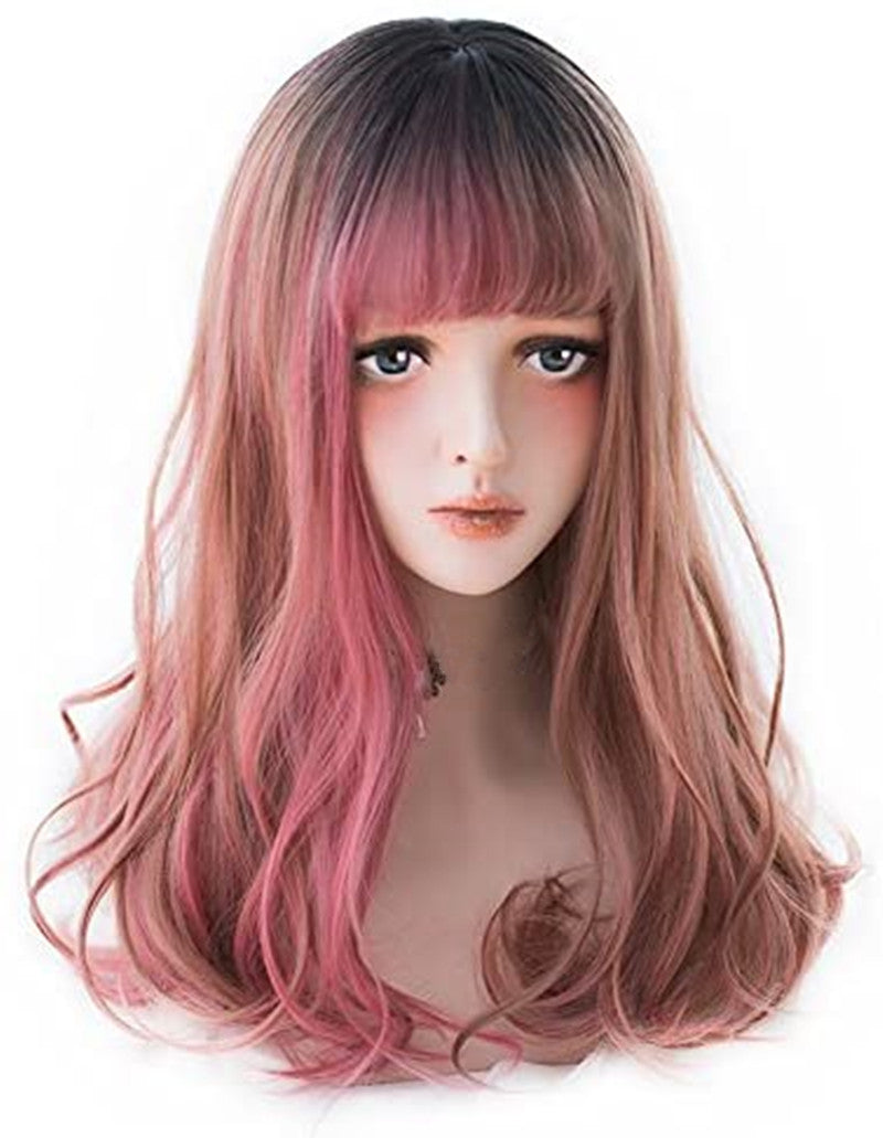 New Stylish Wigs For Women Dyeing Highlighting Multicolor Gradient Long Curly Hair Set Wig Headgear