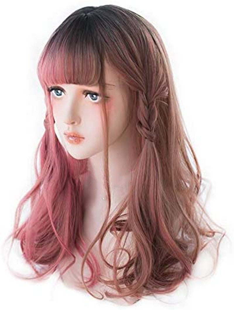 New Stylish Wigs For Women Dyeing Highlighting Multicolor Gradient Long Curly Hair Set Wig Headgear