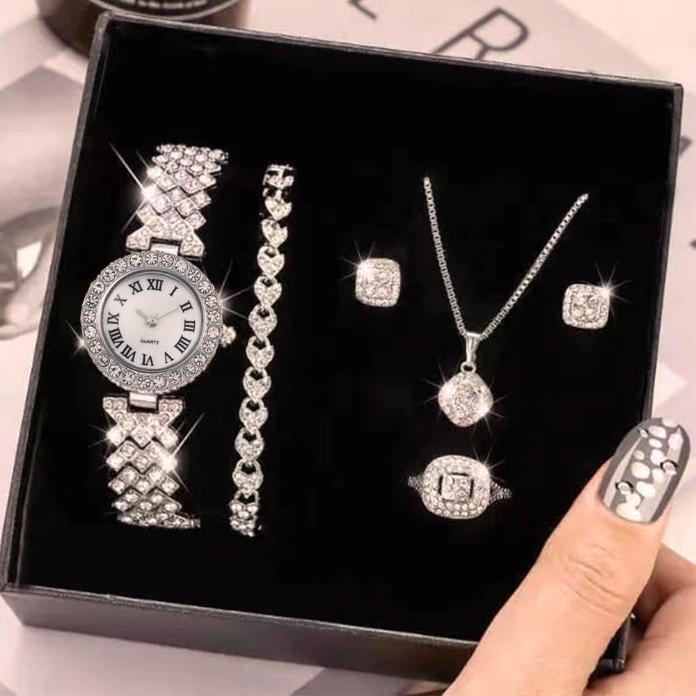 Fashion Roman Pattern Diamond Quartz Watch with Bracelet for Women