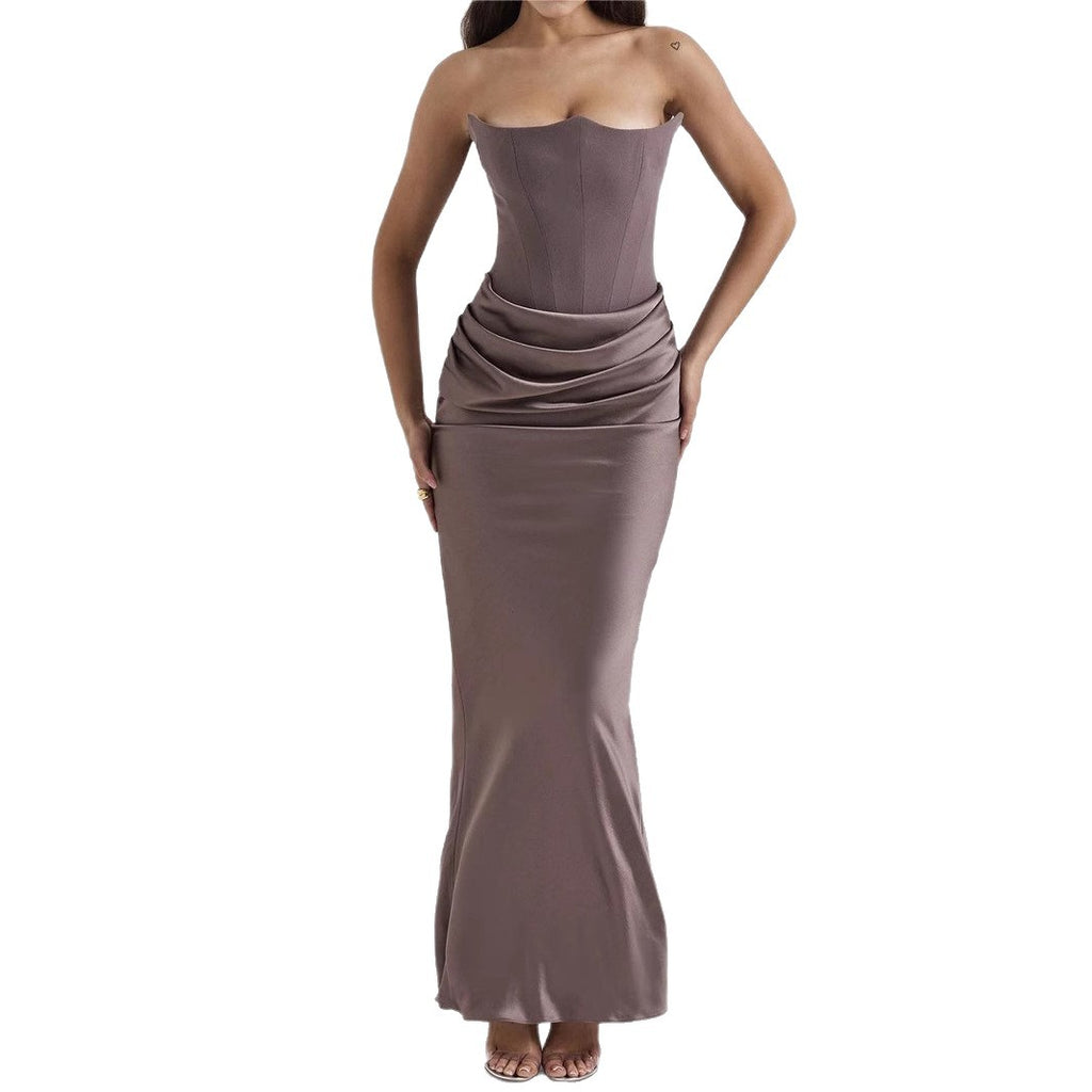 2025 European And American Style Autumn And Winter New Cross-Border Women Fashion Tube Top Sexy Backless Slim Evening Dress