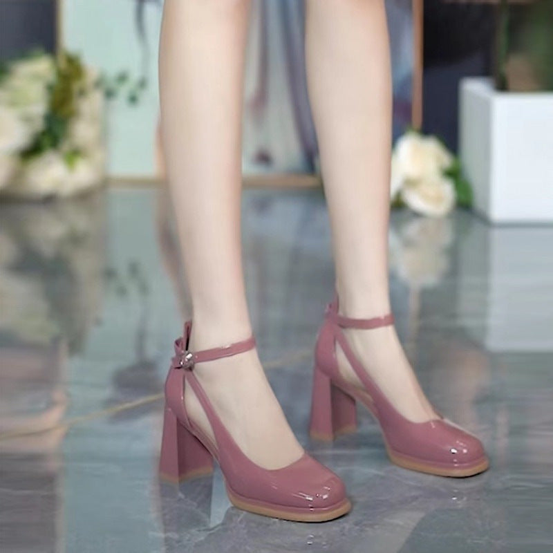 High Heels Women's Summer Shoes New Fairy Style One Word Buckle Shallow Mouth Thick Heel Single Shoes Women