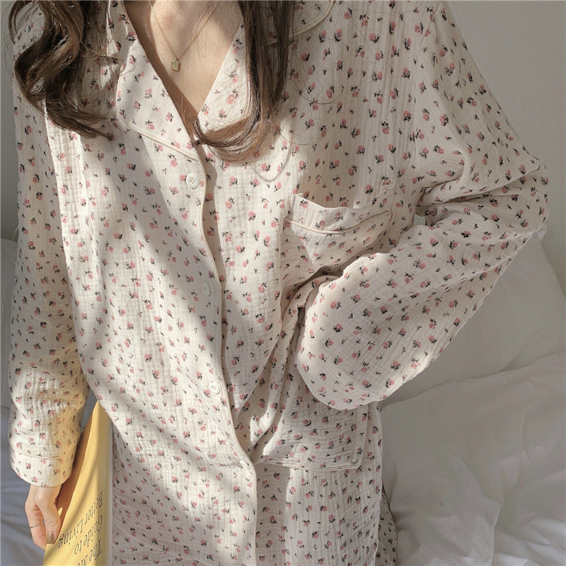 New Home Clothes Small Floral Fashion Print Pajamas Long-sleeved Suit For Women
