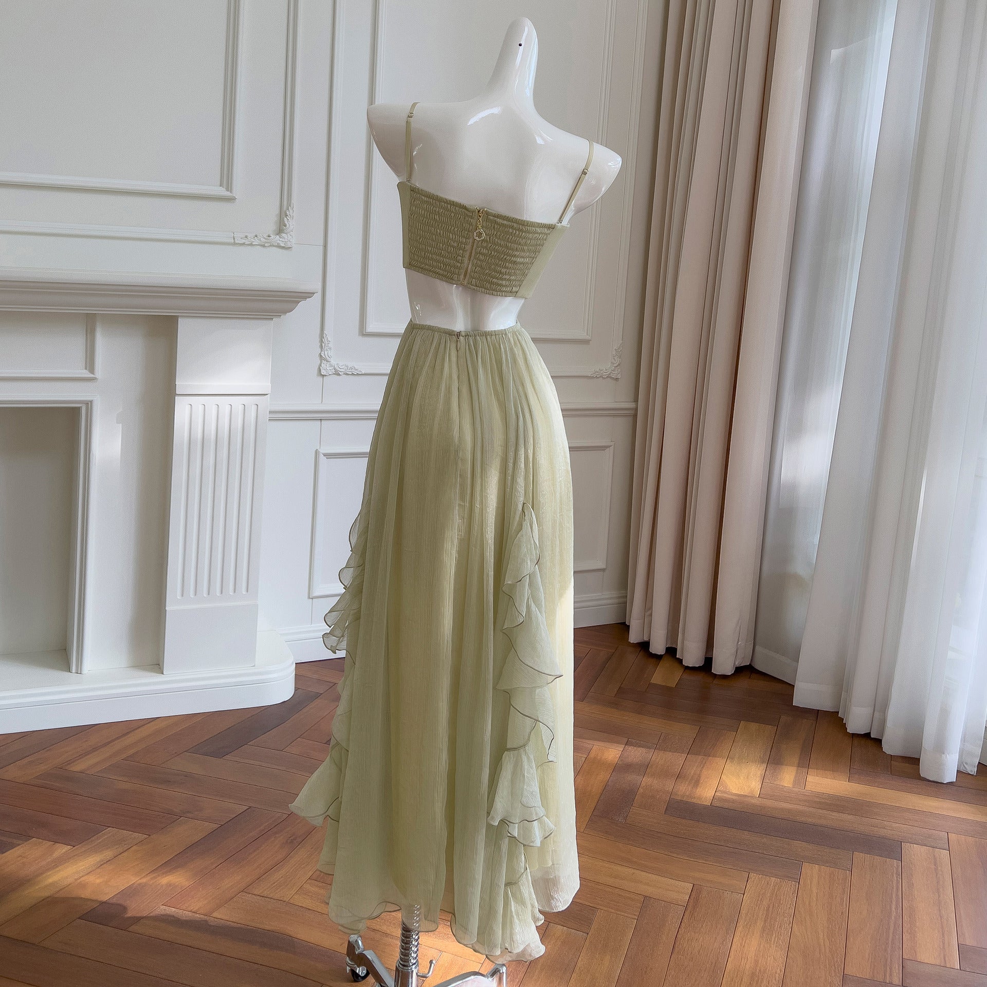 Princess Dress 2025 Summer New Light Emerald Green Tube Top Long Waist Slimming Look Dress