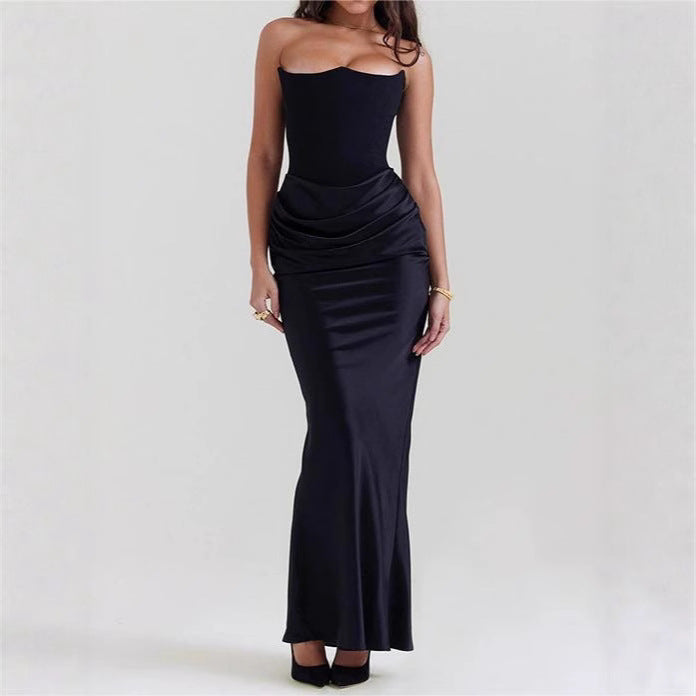 2025 European And American Style Autumn And Winter New Cross-Border Women Fashion Tube Top Sexy Backless Slim Evening Dress