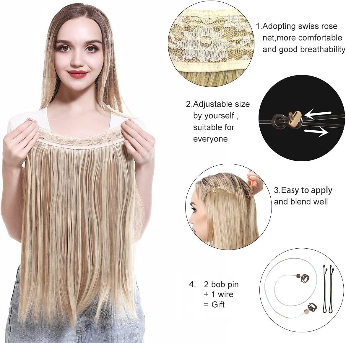 Wigs Women&#039;s Natural Wigs, One-piece Long Straight Hair, High-temperature Silk Fish Line Hair Extensions