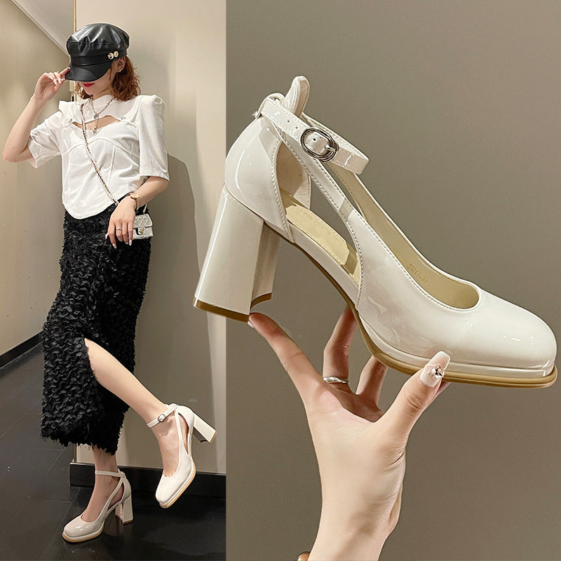 High Heels Women's Summer Shoes New Fairy Style One Word Buckle Shallow Mouth Thick Heel Single Shoes Women