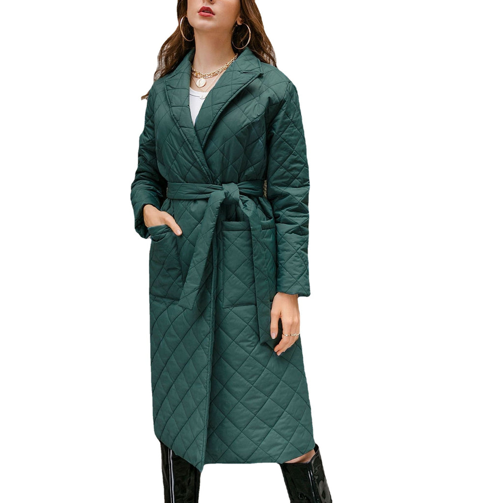 Cotton Clothes Long Knee-length Winter Clothes Diamond Plaid Cotton Jacket