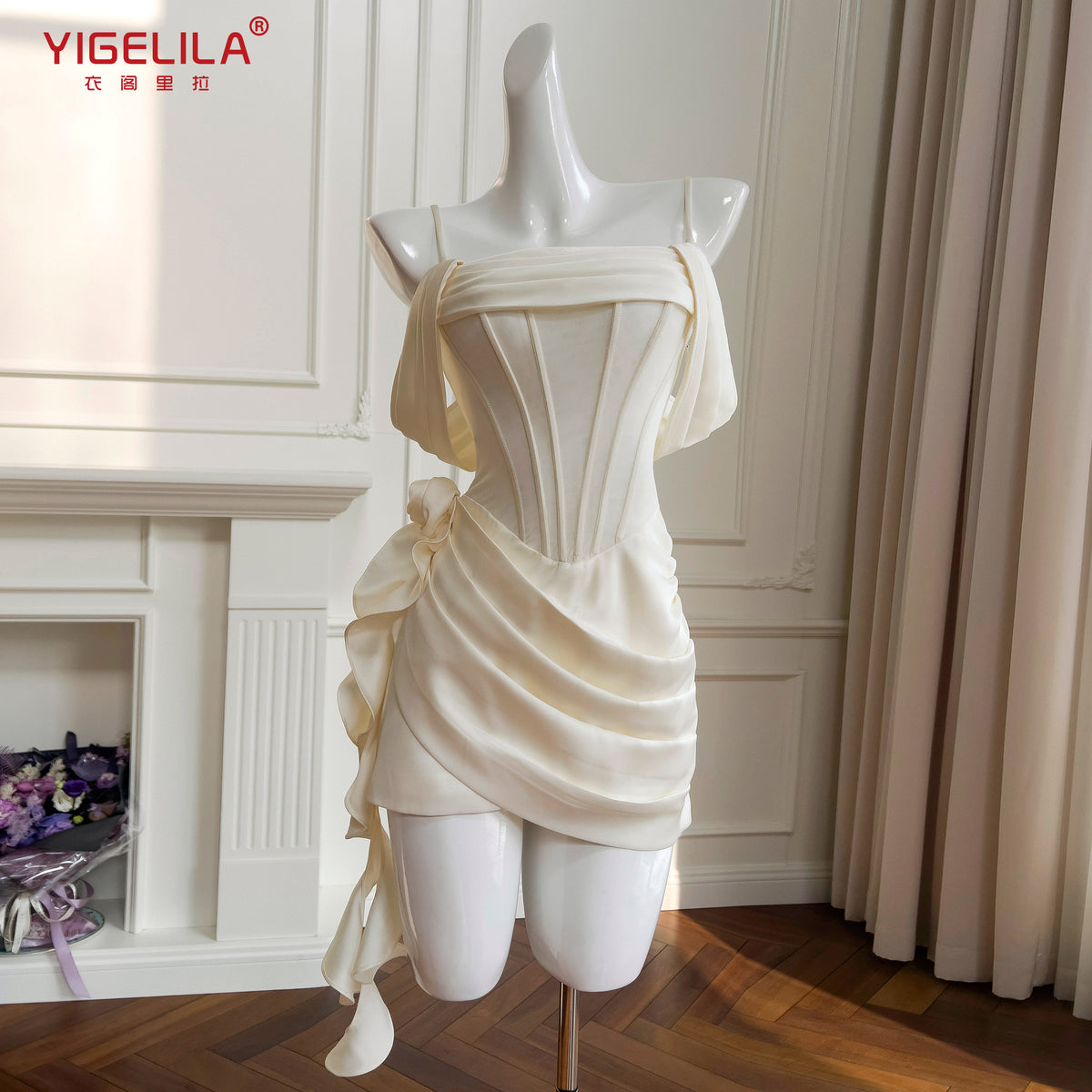 French Entry Luxury Socialite Style Beige Sling Strapless Skirt Fishbone Elegant Tight Waist Slimming Dress 2025