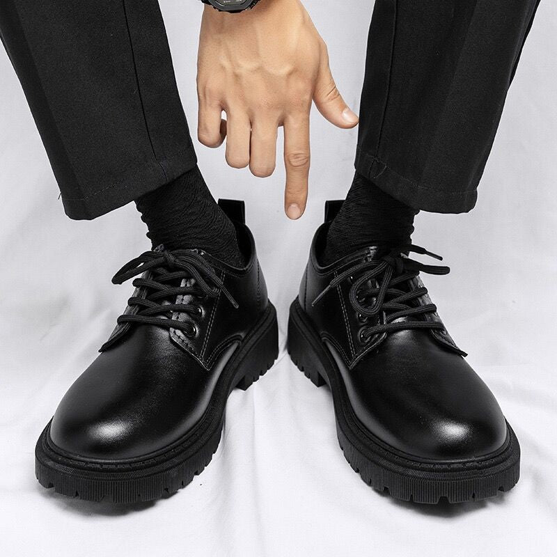 New Business Waterproof Black Leather Shoes ,Chef Shoes Men Korean-style Versatile Thick Board Shoes