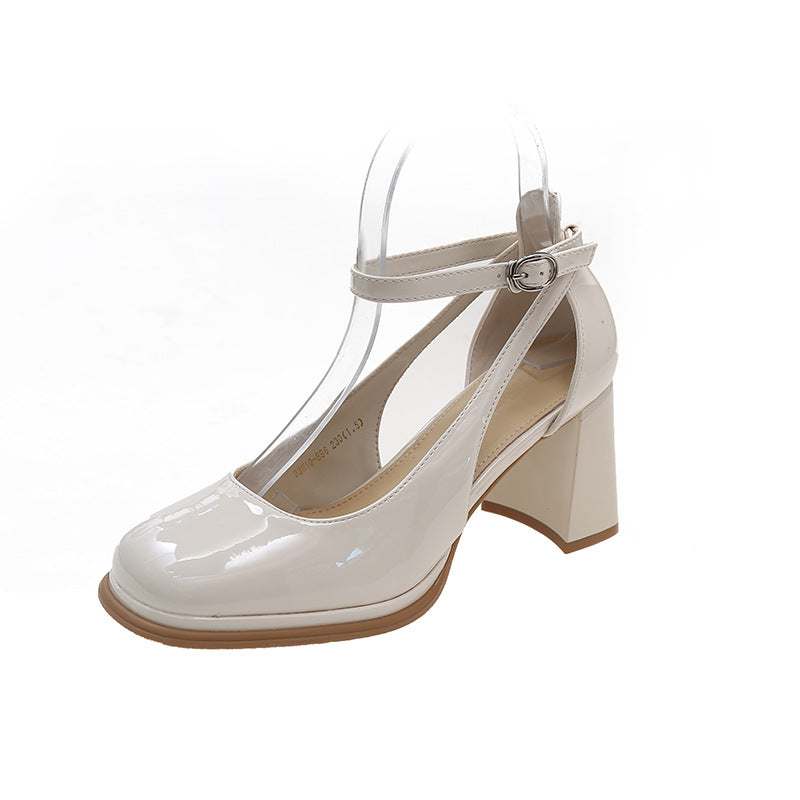 High Heels Women's Summer Shoes New Fairy Style One Word Buckle Shallow Mouth Thick Heel Single Shoes Women