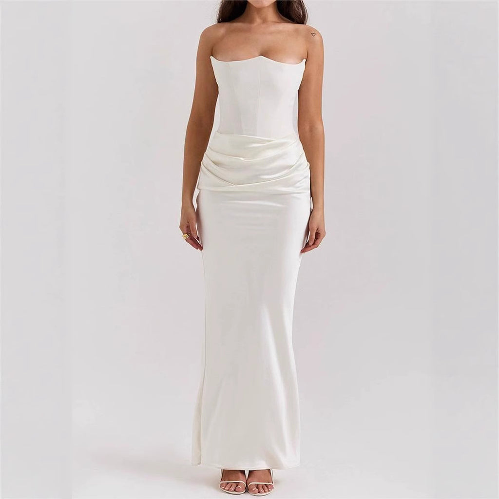 2025 European And American Style Autumn And Winter New Cross-Border Women Fashion Tube Top Sexy Backless Slim Evening Dress