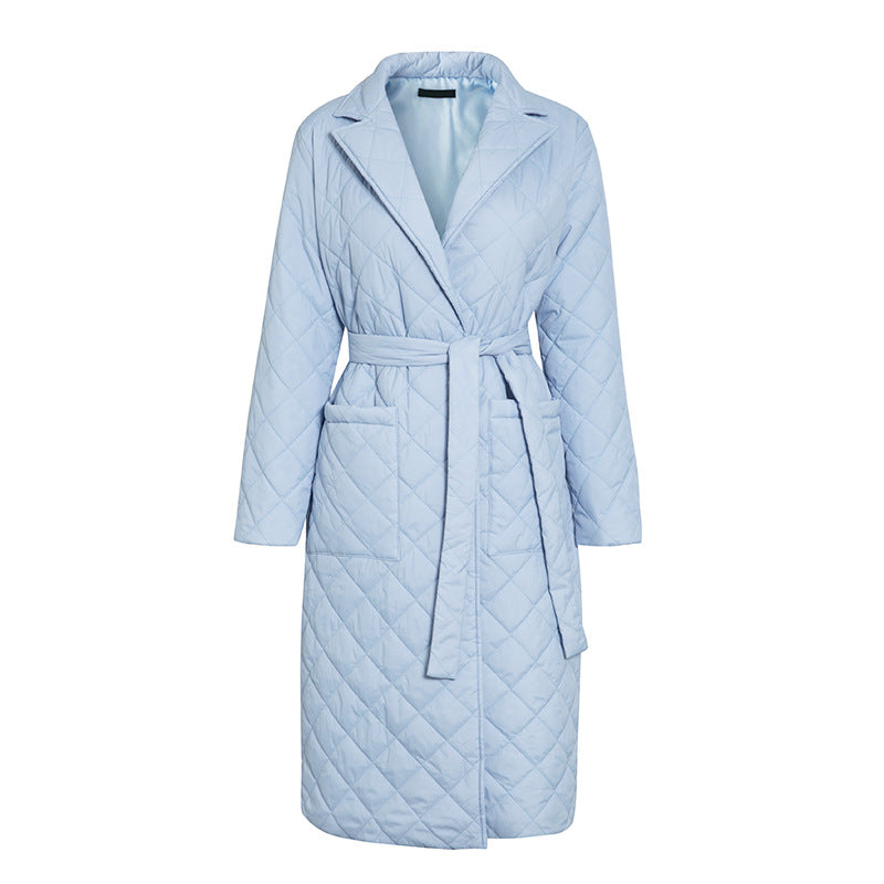Cotton Clothes Long Knee-length Winter Clothes Diamond Plaid Cotton Jacket
