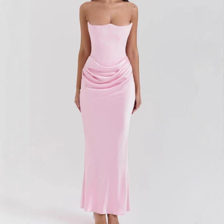2025 European And American Style Autumn And Winter New Cross-Border Women Fashion Tube Top Sexy Backless Slim Evening Dress
