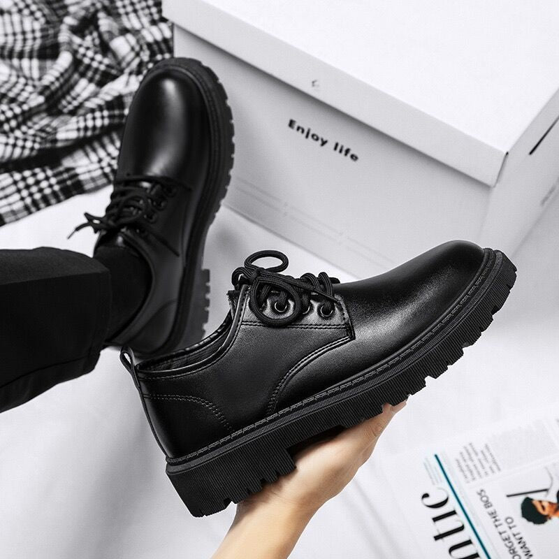 New Business Waterproof Black Leather Shoes ,Chef Shoes Men Korean-style Versatile Thick Board Shoes