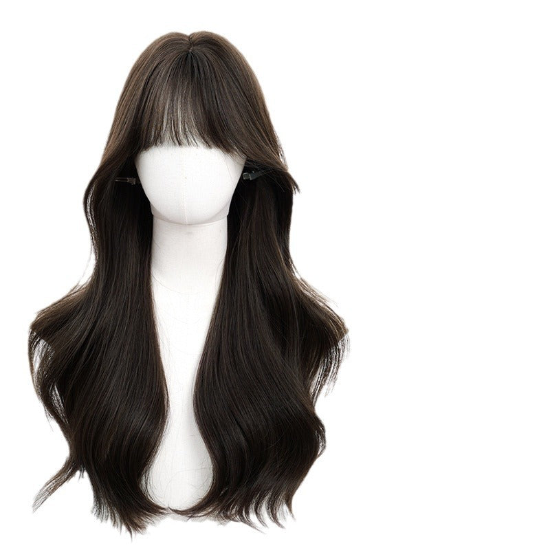 Qiushi Wig Women's Wholesale Cross-border Daily Online Popular Fluffy Natural Lifelike Neat Bangs Long Curly Hair Full Head Cover Summer