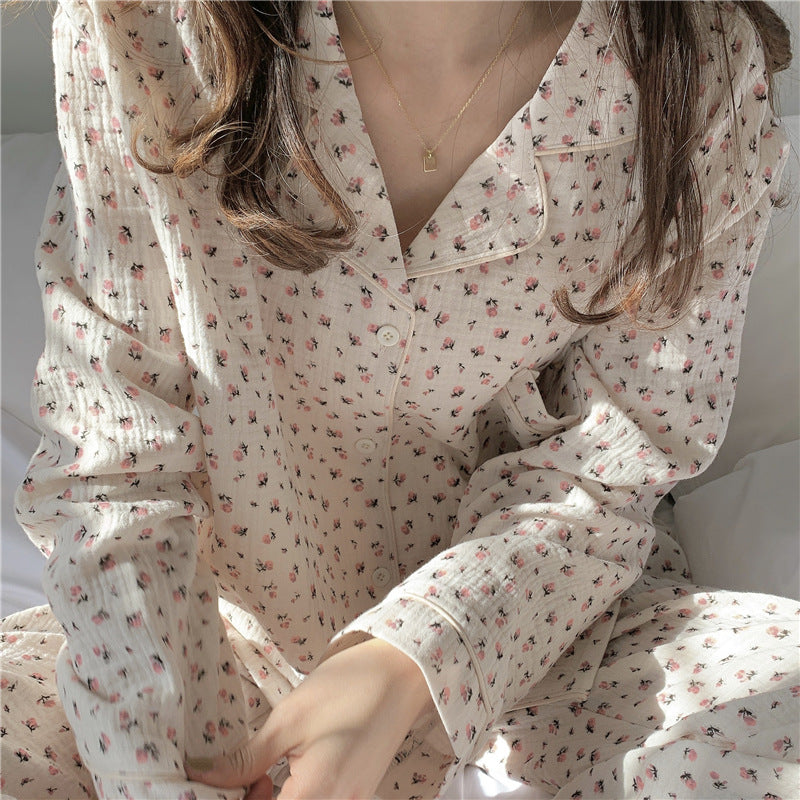 New Home Clothes Small Floral Fashion Print Pajamas Long-sleeved Suit For Women