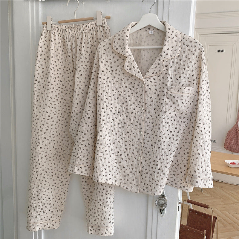 New Home Clothes Small Floral Fashion Print Pajamas Long-sleeved Suit For Women
