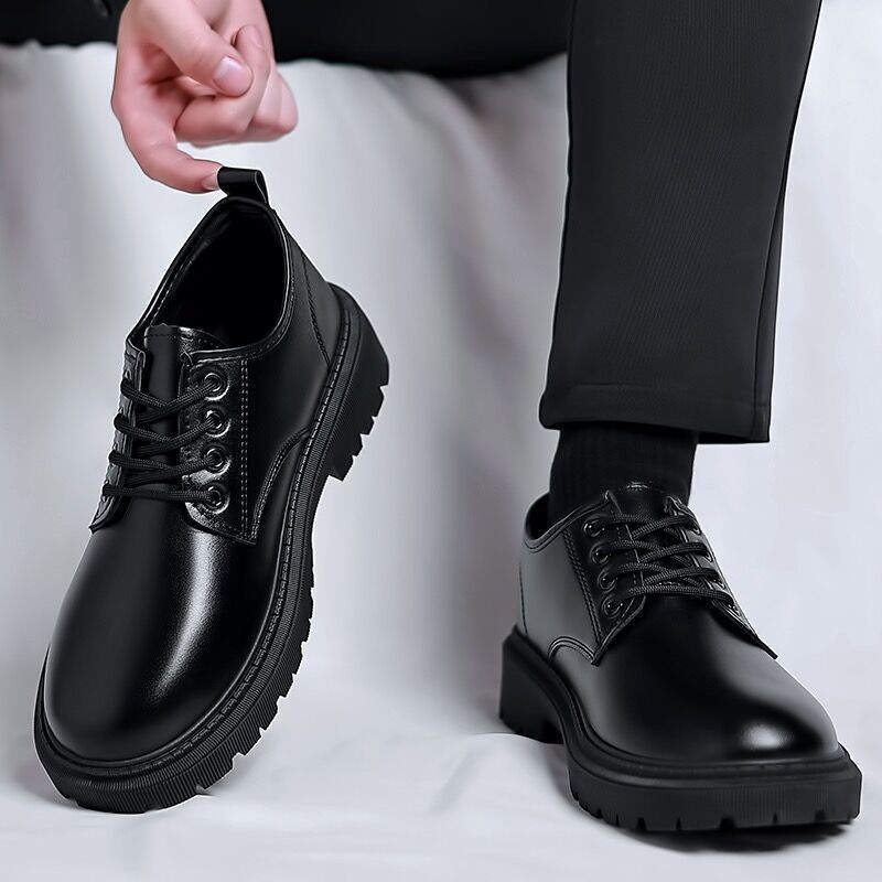 New Business Waterproof Black Leather Shoes ,Chef Shoes Men Korean-style Versatile Thick Board Shoes
