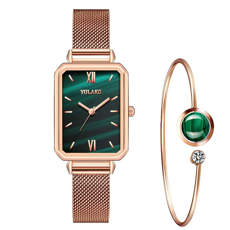 Fashion New Ladies Watch Alloy Mesh Belt Small Green Watch Korean Version