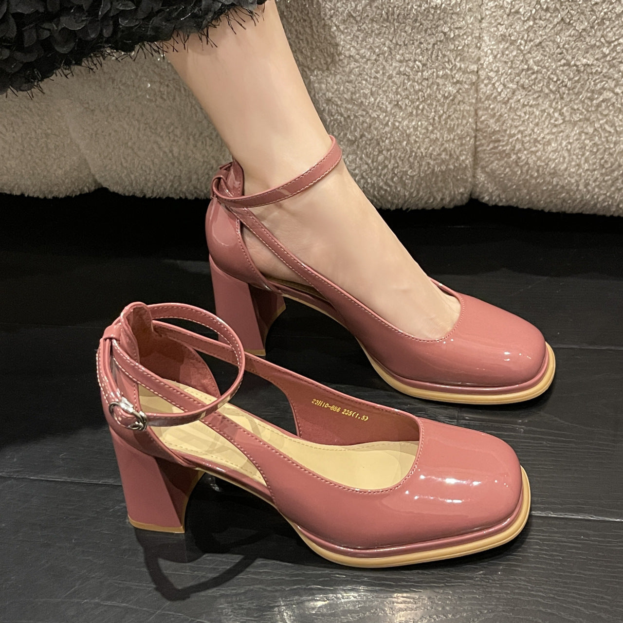 High Heels Women's Summer Shoes New Fairy Style One Word Buckle Shallow Mouth Thick Heel Single Shoes Women
